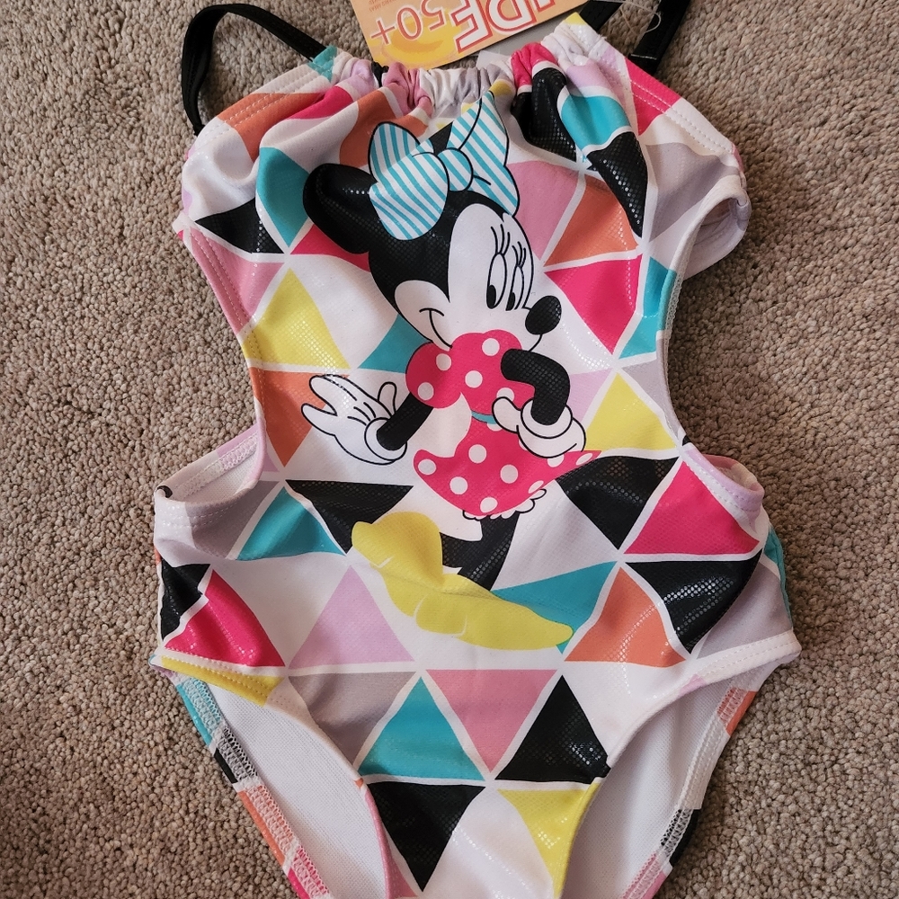 Girls Minnie Mouse geometric 1 piece bathing suit